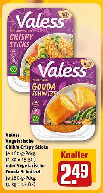 Valess Vegetarische Chik'n Crispy Sticks oder Gouda Schnitzel