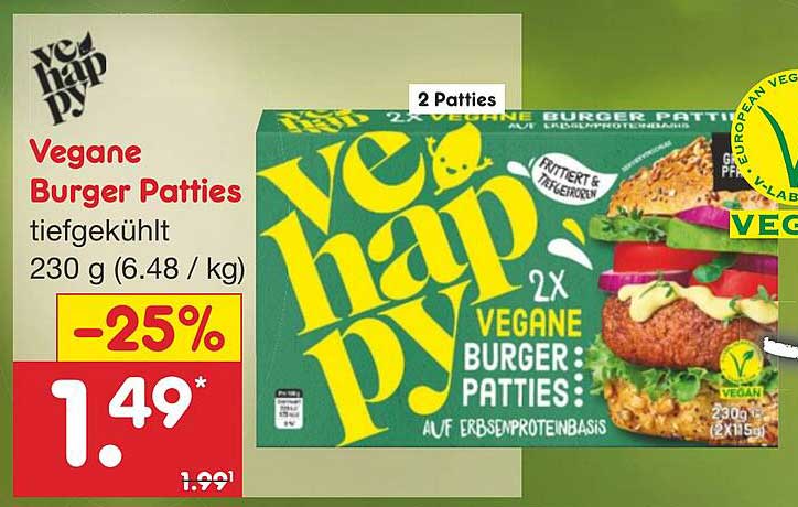 Vegane Burger Patties 230 g (2x115 g) – Auf Erbsenproteinbasis