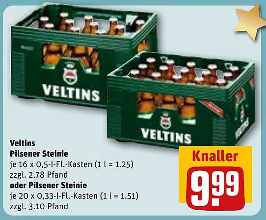 Veltins Pilsener Steinie – 16 x 0,5 l oder 20 x 0,33 l Kasten zum Knallerpreis