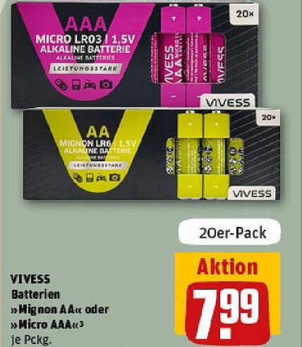 VIVESS Batterien im 20er-Pack – Mignon AA und Micro AAA