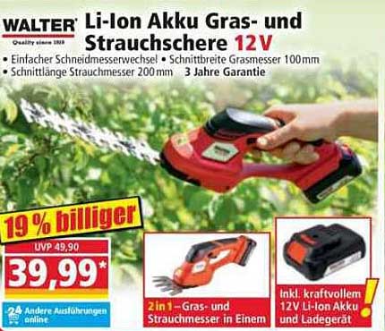 WALTER Li-Ion Akku Gras- und Strauchschere 12V