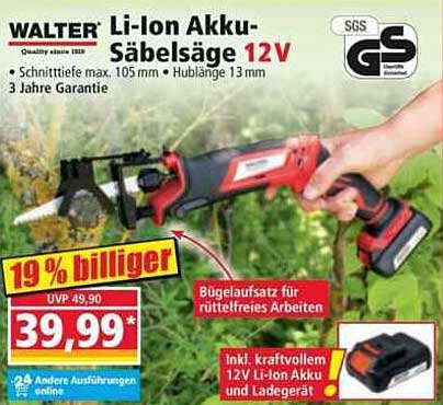 WALTER Li-Ion Akku-Säbelsäge 12V – Ein unverzichtbares Werkzeug für jeden Heimwerker
