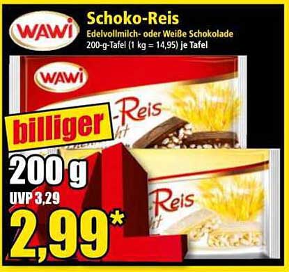 WAWI Schoko-Reis 200g – Edelvollmilch- oder Weiße Schokolade