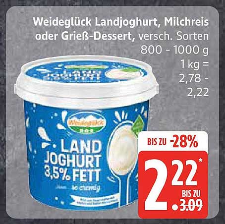 Weideglück Landjoghurt, Milchreis oder Grieß-Dessert, verschieden Sorten