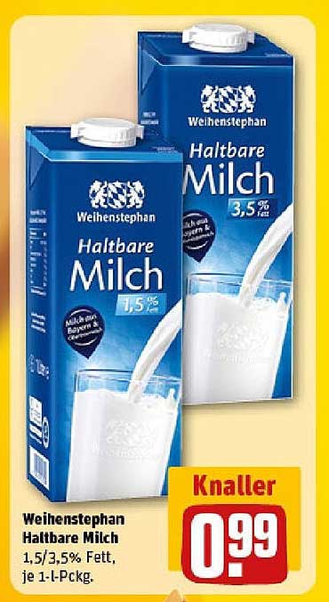 Weihenstephan Haltbare Milch 1,5% / 3,5% Fett, je 1-L-Packung