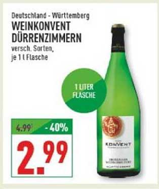 WEINKONVENT DÜRRENZIMMERN, versch. Sorten, je 1 l Flasche