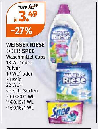 WEISSER RIESE oder SPEE Waschmittel Caps, Pulver oder Flüssig