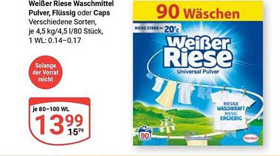 Weißer Riese Waschmittel Pulver, Flüssig oder Caps - 90 Wäschen