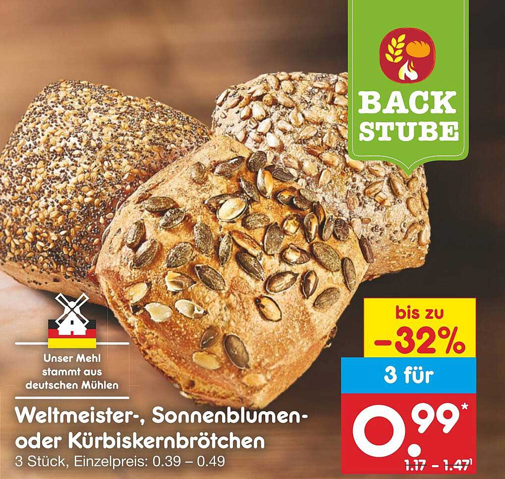 Weltmeister-, Sonnenblumen- oder Kürbiskernbrötchen (3 Stück)