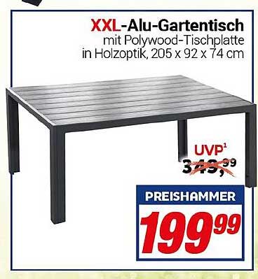 XXL-Alu-Gartentisch mit Polywood-Tischplatte in Holzoptik