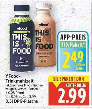 YFood-Trinkmahlzeit 0,5l, laktosefreies Milchmischzeugnis – verschiedene Sorten