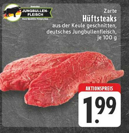 Zarte Hüftsteaks aus der Keule, deutsches Jungbullenfleisch, je 100 g