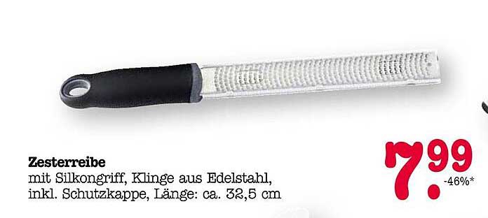 Zesterreibe mit Silikongriff, Klinge aus Edelstahl, inkl. Schutzkappe, Länge: ca. 32,5 cm