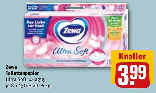 Zewa Toilettenpapier Ultra Soft, 4-lagig, je 8 x 150-Blatt-Pckg.