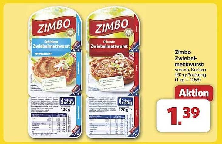 Zimbo Zwiebelmettwurst, verschiedene Sorten 120 g-Packung