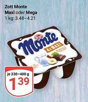 Zott Monte Maxi oder Mega 330-400 g - Nur 1,39 €!