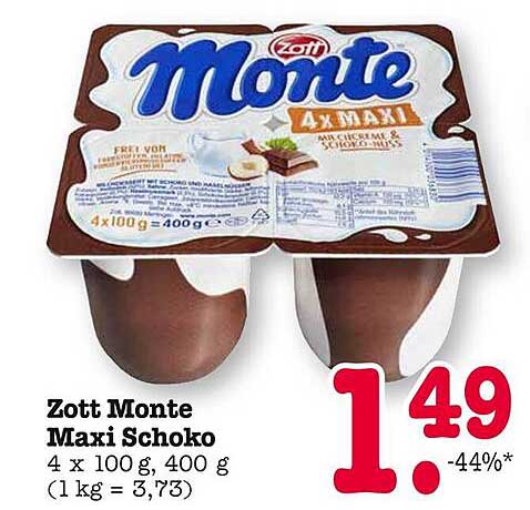 Zott Monte Maxi Schoko 4 x 100 g, 400 g