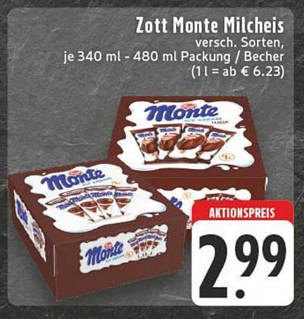 Zott Monte Milcheis - verschiedene Sorten, je 340 ml - 480 ml Packung / Becher
