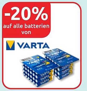 20% Rabatt auf alle Batterien von VARTA