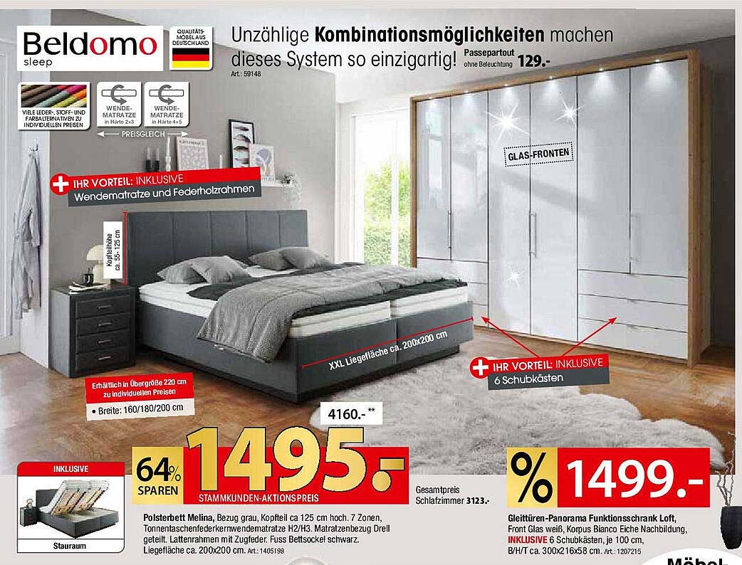 Beldomo Polsterbett Melina mit Wendmatratze und Schubladen