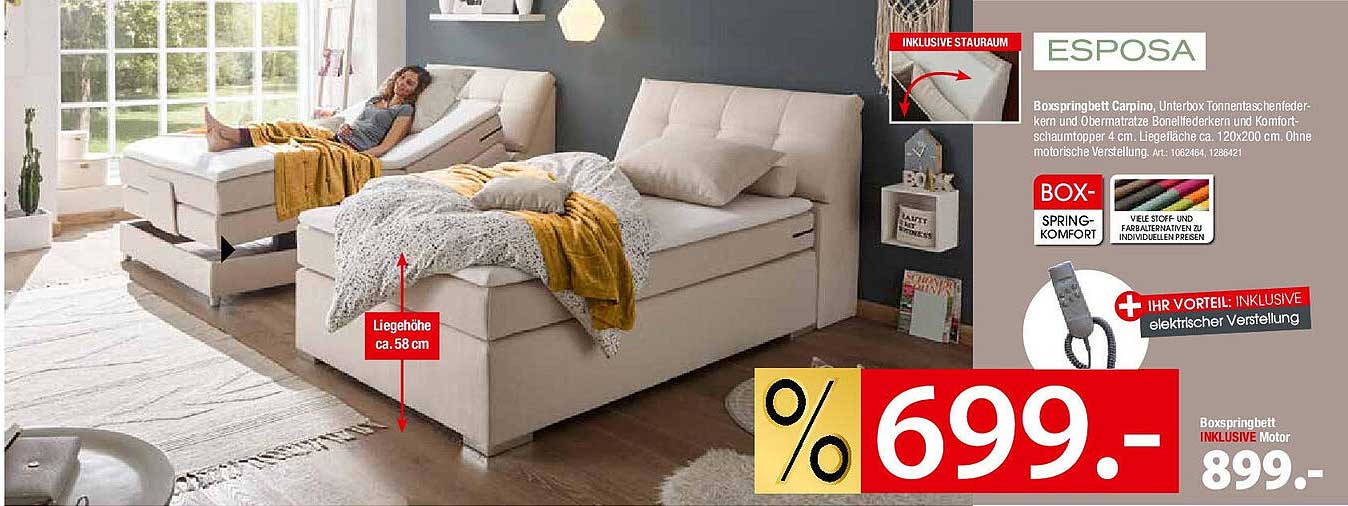 Boxspringbett ESPOSA Carpio mit elektrischem Motor