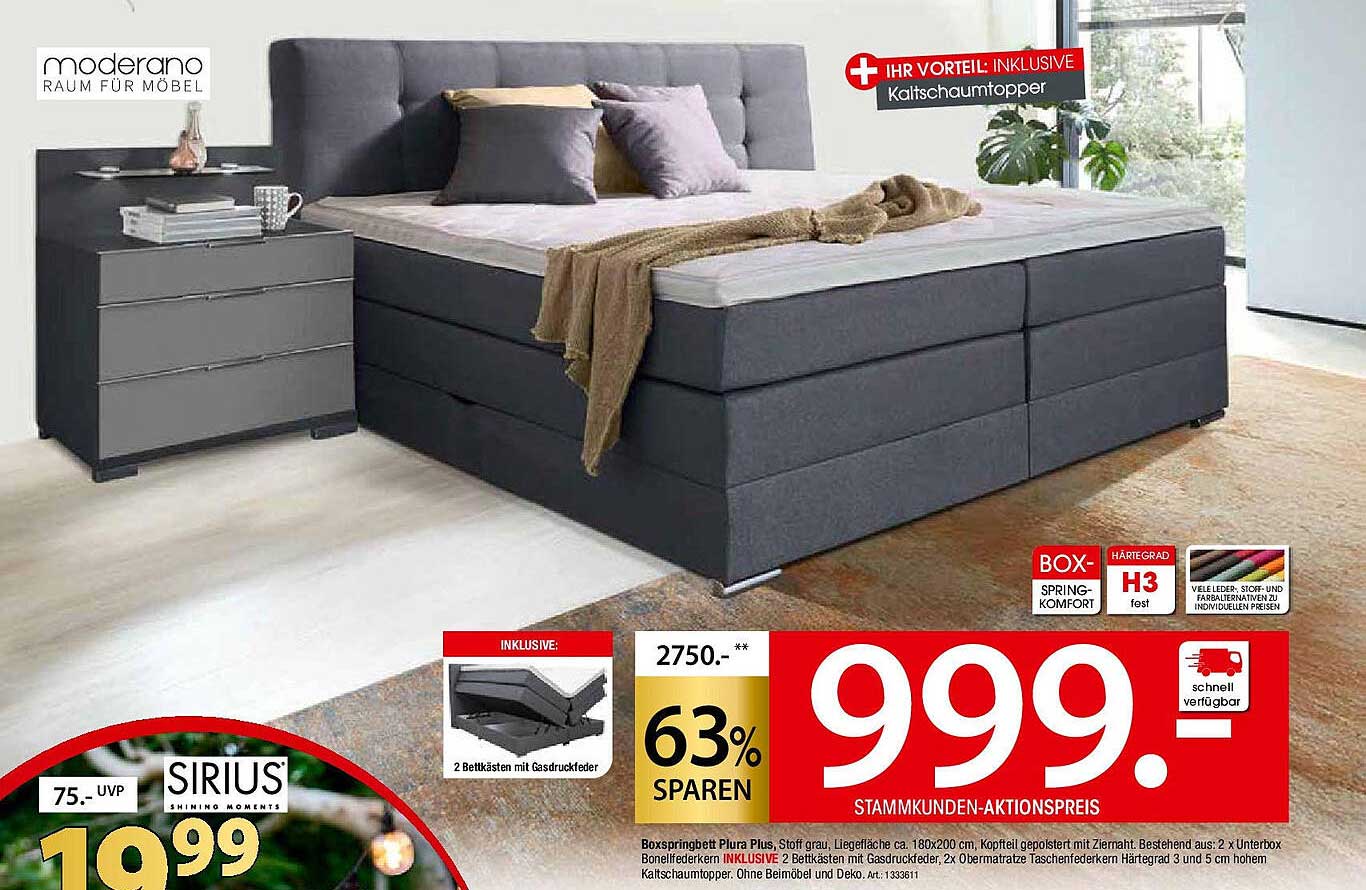 Boxspringbett Plura Plus inkl. Kaltschaumtopper für nur 999 €