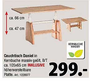 Couchtisch Daniel in Kernbuche massiv geölt