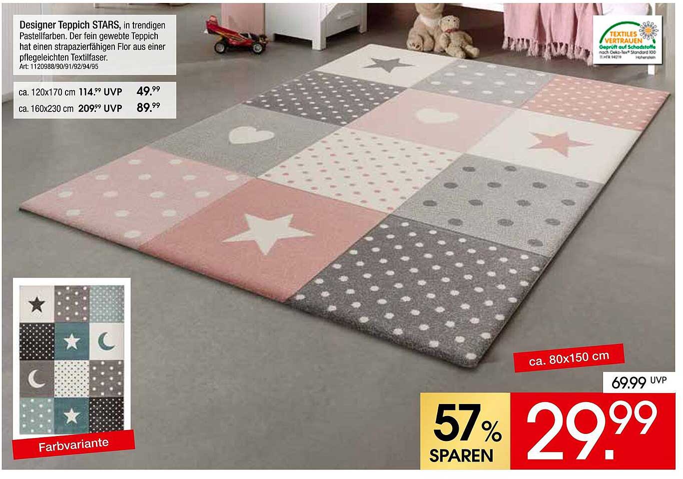 Designer Teppich STARS in trendigen Pastellfarben