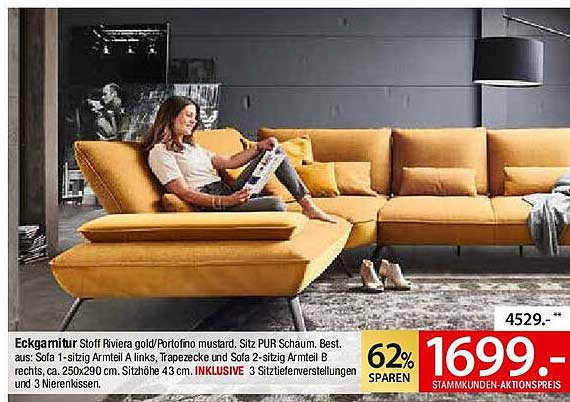 Eckgarnitur Stoff Riviera gold/Portofino mustard