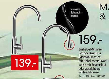 Einhebel-Mischer Schock Kavus in Edelstahl massiv mit Hebel rechts – Jetzt für nur 139.-