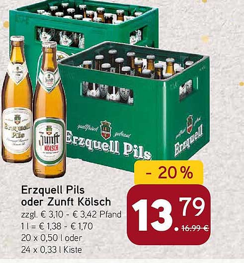 Erzquell Pils oder Zunft Kölsch - 20% Rabatt!