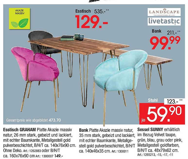 Esstisch GRAHAM aus massiver Akazie