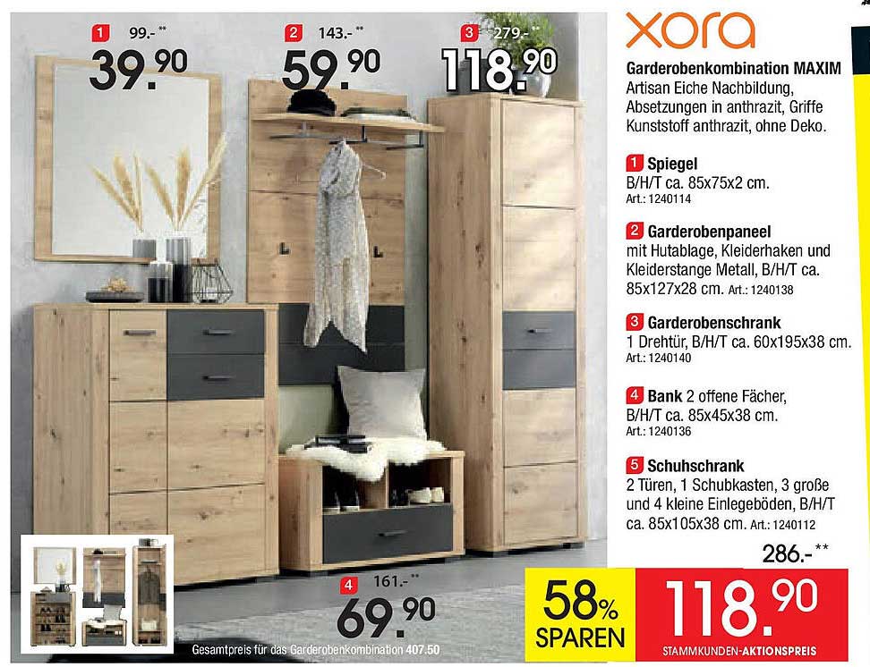 Garderobenkomposition MAXIM von Xora - Zum Aktionspreis von 118,90 €