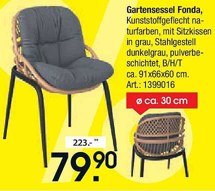 Gartensessel Fonda, Kunststoffgeflecht naturfarben, mit Sitzkissen in grau, Stahlgestell dunkelgrau, pulverbeschichtet, B/H/T ca. 91x66x60 cm.