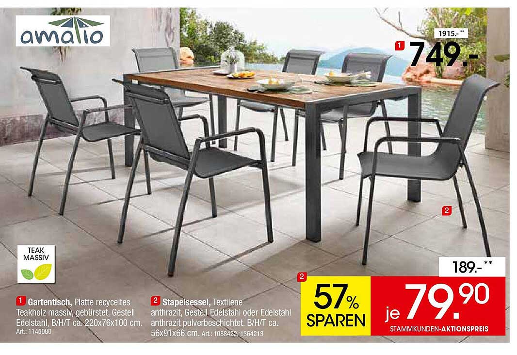 Gartentisch und Stapelsessel von Amalio – Aktionspreis