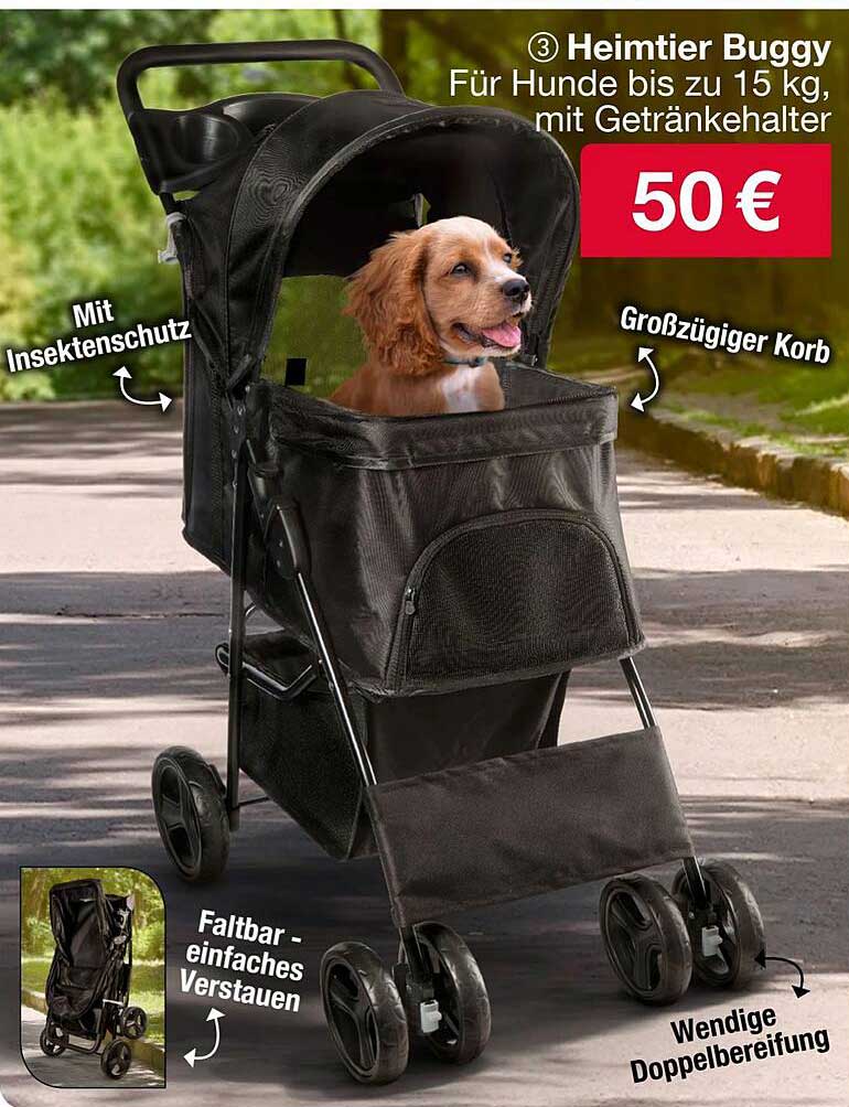 Heimtier Buggy für Hunde bis 15 kg, mit Getränkehalter