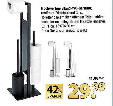 Hochwertige Stand-WC-Garnitur, rostfreier Edelstahl und Glas