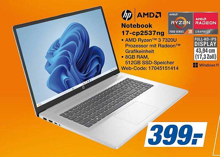 HP Notebook 17-cp2537ng - Full-HD mit AMD Ryzen™ 3!