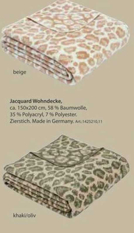 Jacquard Wohndecke in Beige und Khaki/Olive