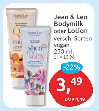 Jean & Len Bodymilk oder Lotion 250 ml - vegan