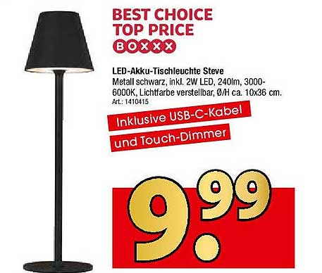 LED-Akku-Tischleuchte Steve - Best Choice Top Price