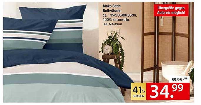 Mako Satin Bettwäsche ca. 135x200/80x80cm, 100% Baumwolle