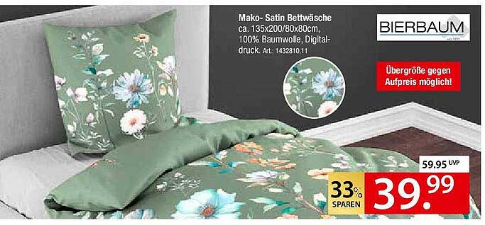 Mako-Satin Bettwäsche von Bierbaum - 135x200/80x80 cm