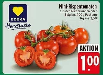 Mini-Rispentomaten aus den Niederlanden oder Belgien, 400g Packung für 1,00 €