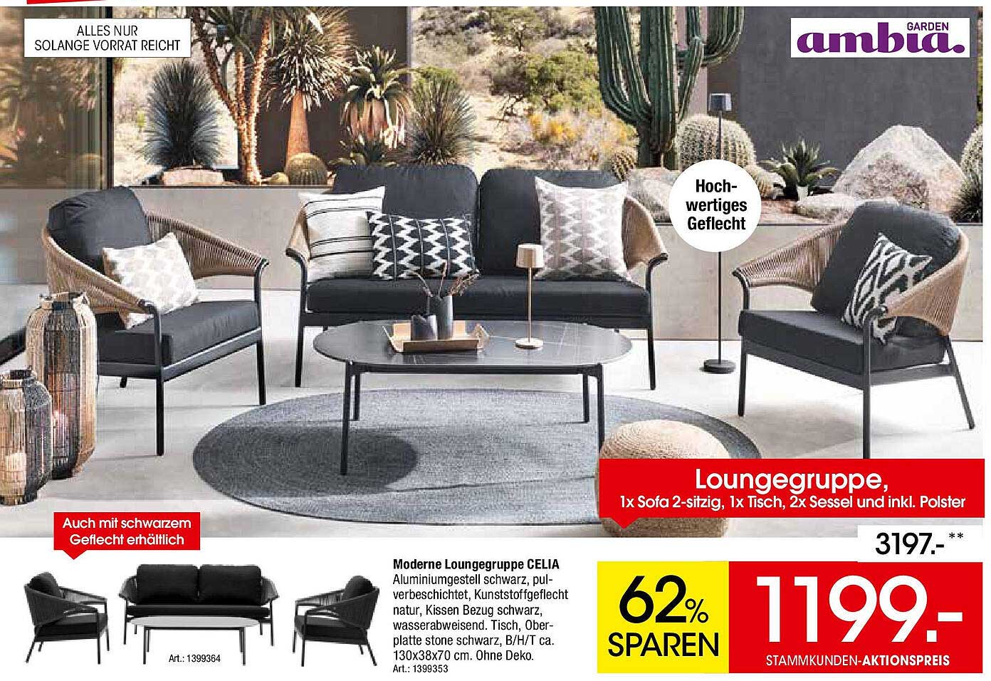 Moderne Loungegruppe CELIA - 1x Sofa 2-sitzig, 1x Tisch, 2x Sessel und inkl. Polster