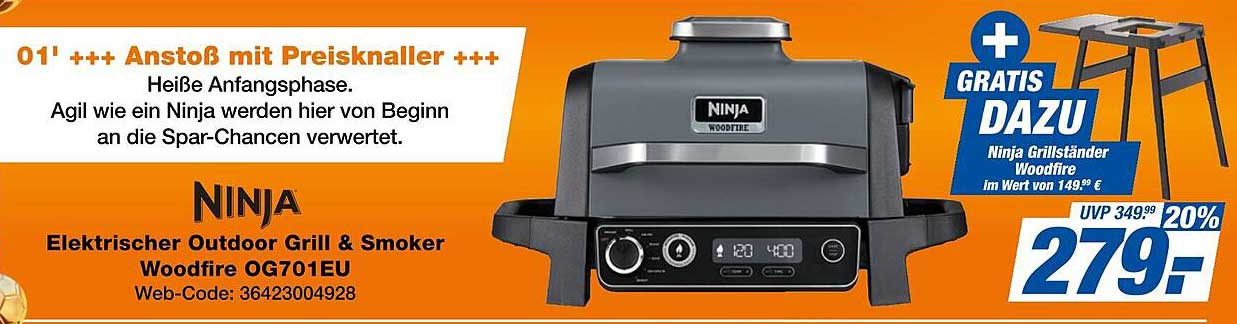 Ninja Elektrischer Outdoor Grill & Smoker Woodfire OG701EU