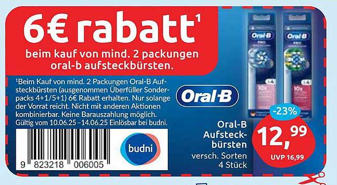 Oral-B Aufsteckbürsten – 6€ Rabatt bei Kauf von 2 Packungen