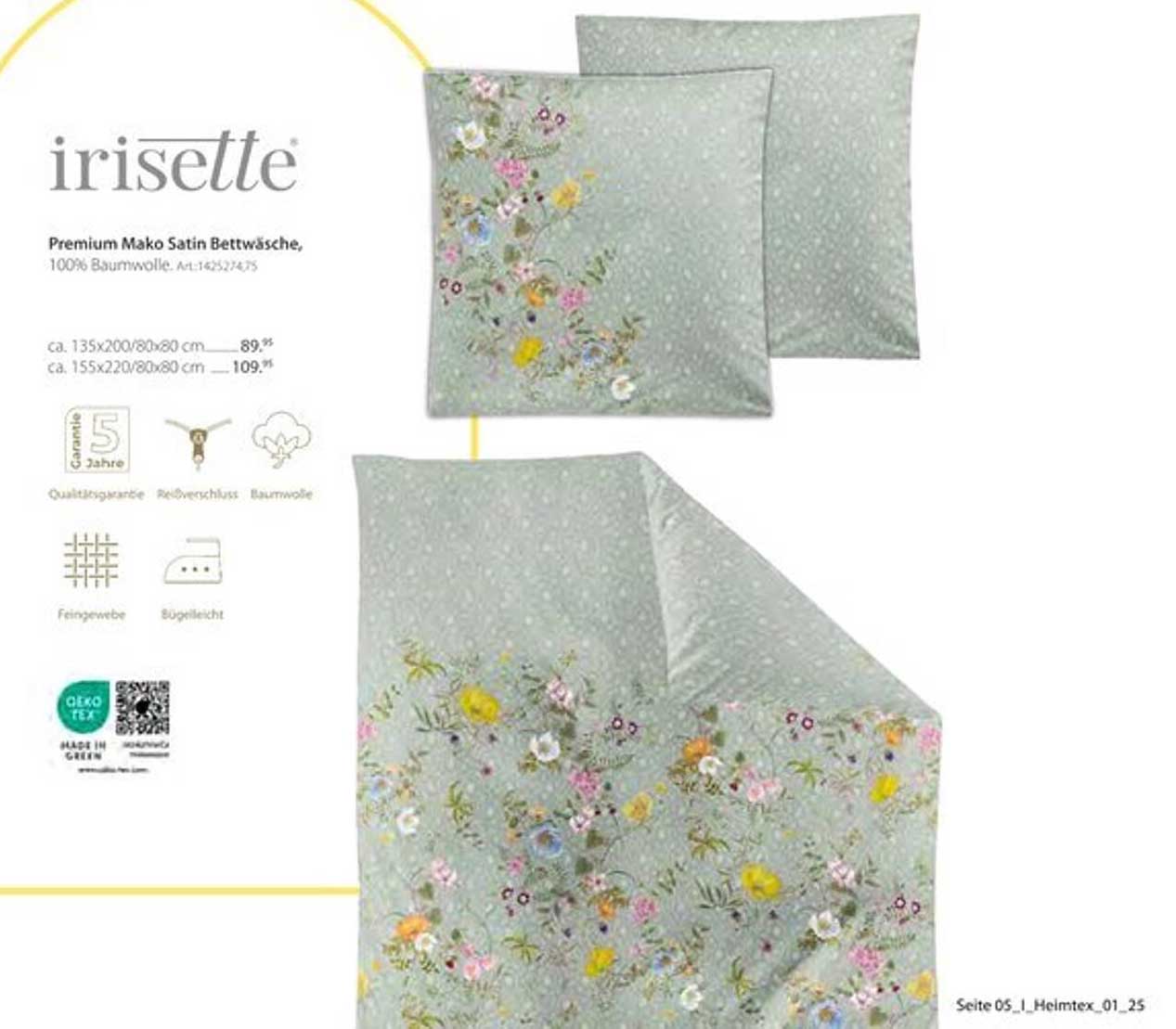Premium Mako Satin Bettwäsche von Irisette – 100% Baumwolle