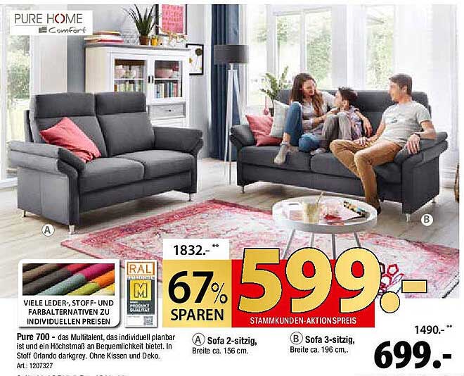 Pure Home Comfort - Sofa 2-sitzig und 3-sitzig zum Aktionspreis