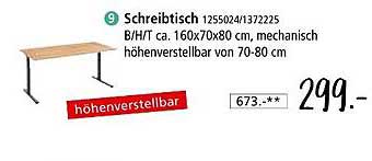 Schreibtisch B/H/T ca. 160x70x80 cm, mechanisch höhenverstellbar von 70-80 cm